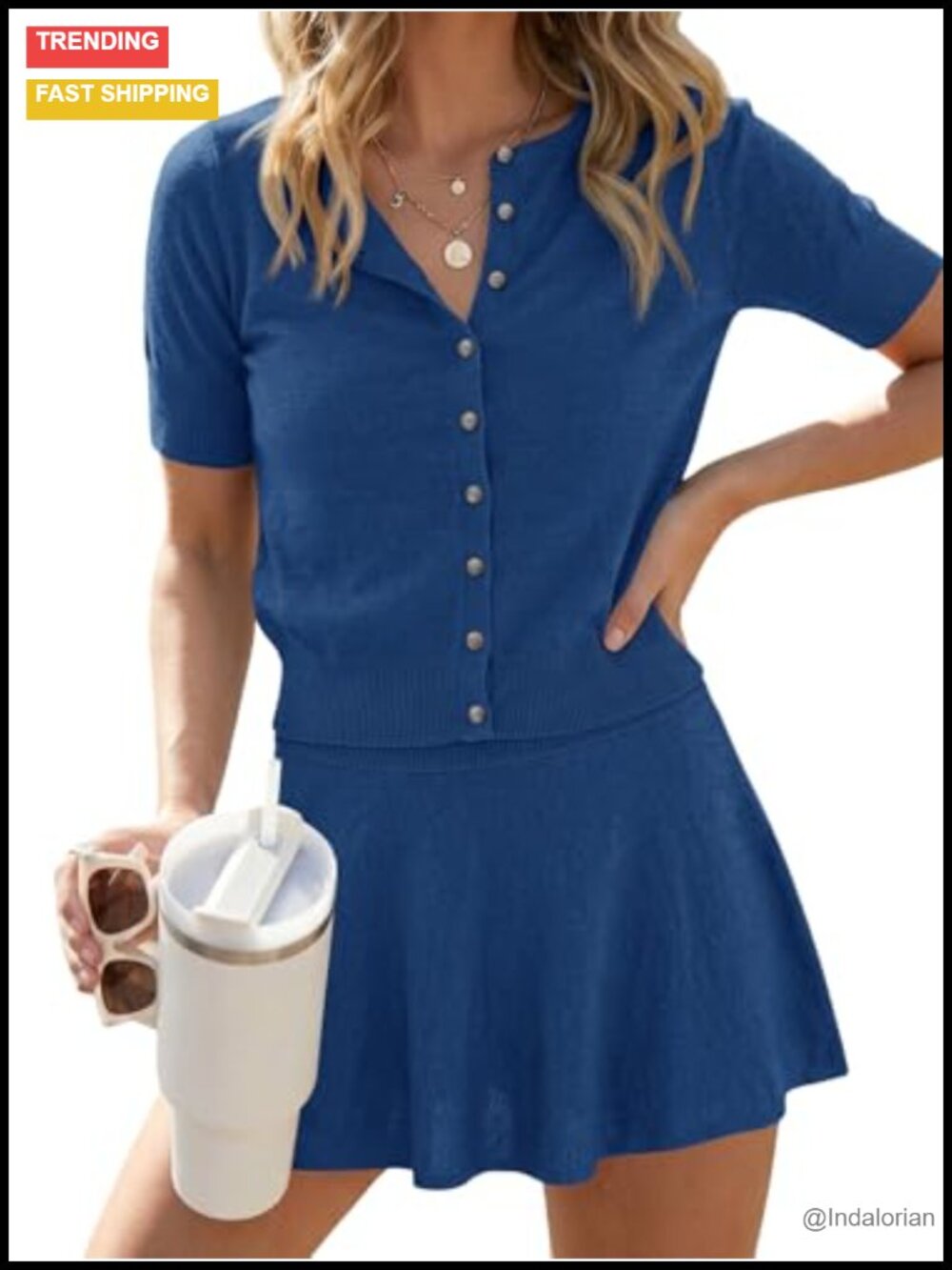 Womens 2 Piece Cardigan and A-Line Mini Skirt Lounge Set Button Front Short